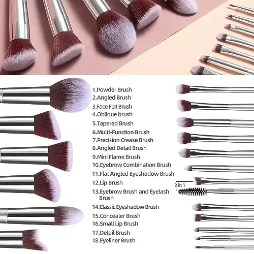 BS-MALL Makeup Brush Set 18 Pcs Premium Synthetic Foundation Powder Concealers Eye shadows Blush Makeup Brushes with black case - 2