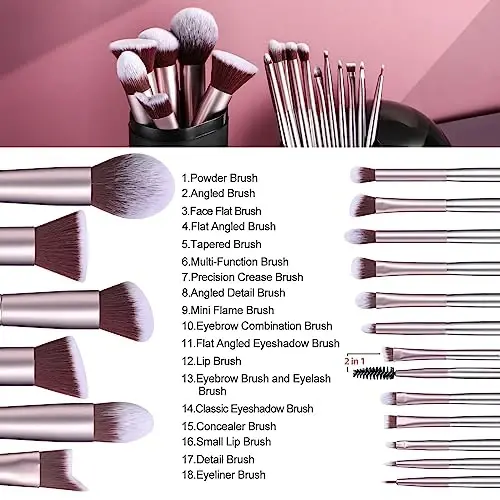 BS-MALL Makeup Brush Set 18 Pcs Premium Synthetic Foundation Powder Concealers Eye shadows Blush Makeup Brushes with black case - 2