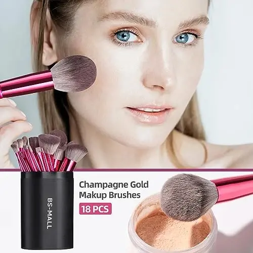 BS-MALL Makeup Brush Set 18 Pcs Premium Synthetic Foundation Powder Concealers Eye shadows Blush Makeup Brushes with black case - 5