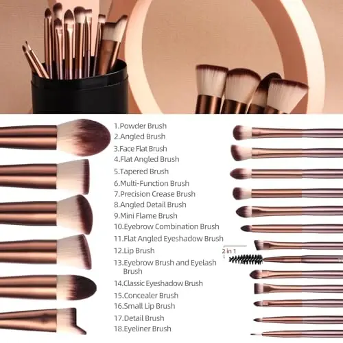 BS-MALL Makeup Brush Set 18 Pcs Premium Synthetic Foundation Powder Concealers Eye shadows Blush Makeup Brushes with black case (B-Brown) - 2