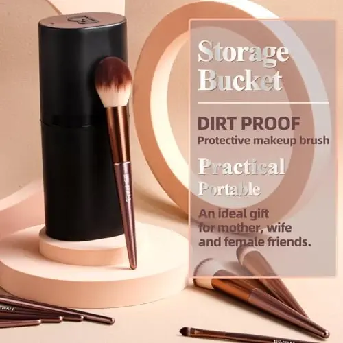 BS-MALL Makeup Brush Set 18 Pcs Premium Synthetic Foundation Powder Concealers Eye shadows Blush Makeup Brushes with black case (B-Brown) - 3