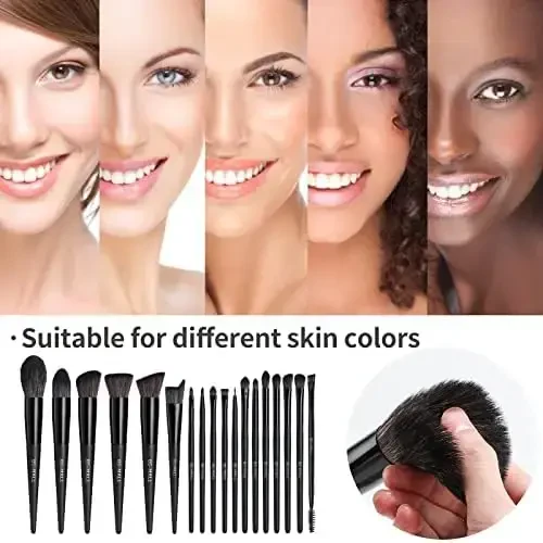 BS-MALL Makeup Brush Set 18 Pcs Premium Synthetic Foundation Powder Concealers Eye shadows Blush Makeup Brushes with black case (C-Black） - 4