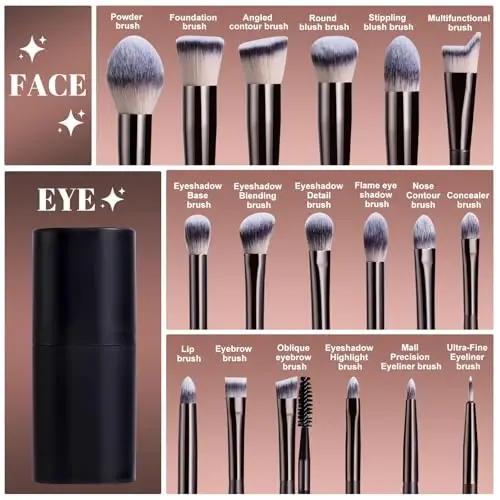 BS-MALL Makeup Brush Set 18 Pcs Premium Synthetic Foundation Powder Concealers Eye shadows Blush Makeup Brushes with black case (Coffee) - BS-MALL (1)