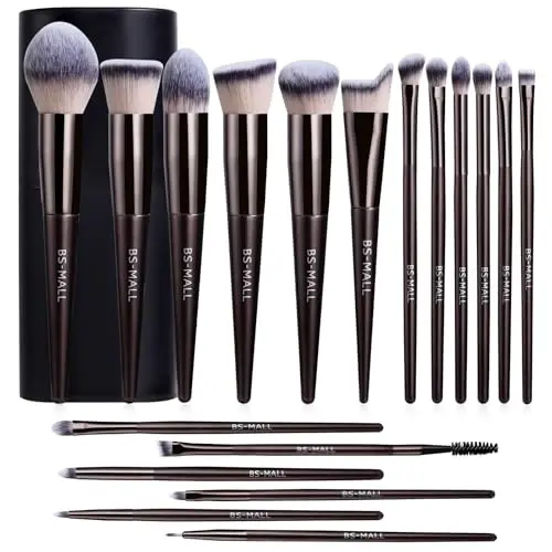 BS-MALL Makeup Brush Set 18 Pcs Premium Synthetic Foundation Powder Concealers Eye shadows Blush Makeup Brushes with black case (Coffee) - 1