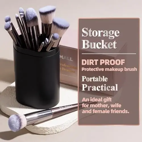 BS-MALL Makeup Brush Set 18 Pcs Premium Synthetic Foundation Powder Concealers Eye shadows Blush Makeup Brushes with black case (Coffee) - 5