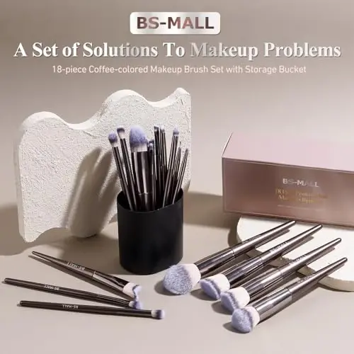 BS-MALL Makeup Brush Set 18 Pcs Premium Synthetic Foundation Powder Concealers Eye shadows Blush Makeup Brushes with black case (Coffee) - 6