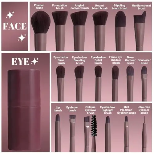 BS-MALL Makeup Brush Set 18 Pcs Premium Synthetic Foundation Powder Concealers Eye shadows Blush Makeup Brushes with black case (D-Brown) - 2