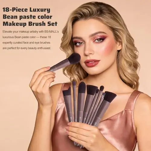 BS-MALL Makeup Brush Set 18 Pcs Premium Synthetic Foundation Powder Concealers Eye shadows Blush Makeup Brushes with black case (D-Brown) - 4
