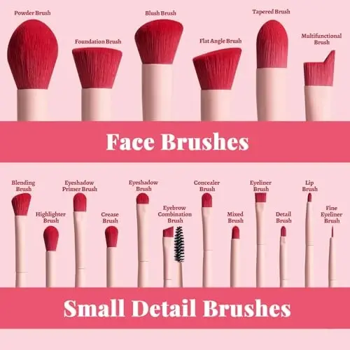 BS-MALL Makeup Brush Set 18 Pcs Premium Synthetic Foundation Powder Concealers Eye shadows Blush Makeup Brushes with black case (Pink Red) - BS-MALL (1)
