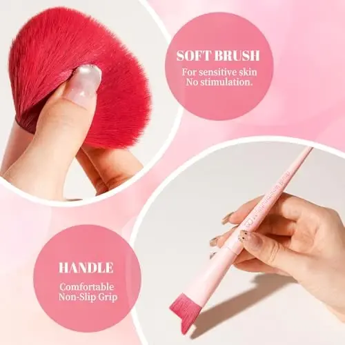 BS-MALL Makeup Brush Set 18 Pcs Premium Synthetic Foundation Powder Concealers Eye shadows Blush Makeup Brushes with black case (Pink Red) - 3