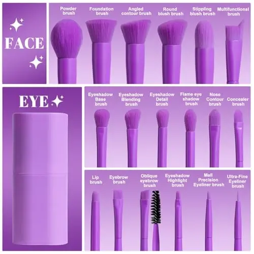 BS-MALL Makeup Brush Set 18 Pcs Premium Synthetic Foundation Powder Concealers Eye shadows Blush Makeup Brushes with Case (Purple) - BS-MALL (1)