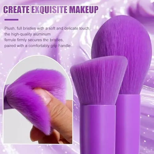 BS-MALL Makeup Brush Set 18 Pcs Premium Synthetic Foundation Powder Concealers Eye shadows Blush Makeup Brushes with Case (Purple) - 3