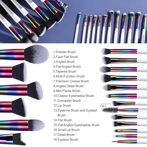 BS-MALL Makeup Brushes Makeup Tools Kit Premium Sintetik Pudra Foundation Kontur Konsiler Lab Bo'yoqlari To'plami 18 dona - 4
