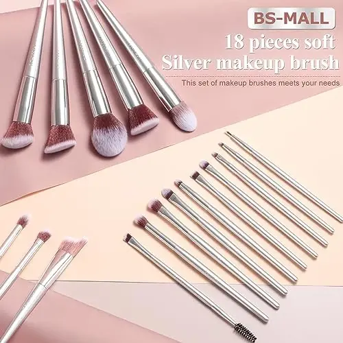 BS-MALL Makeup Brush Set 18 Pcs Premium Synthetic Foundation Powder Concealers Eye shadows Blush Makeup Brushes with black case - 5
