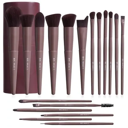 BS-MALL Makeup Brush Set 18 Pcs Premium Synthetic Foundation Powder Concealers Eye shadows Blush Makeup Brushes with black case (D-Brown) - BS-MALL