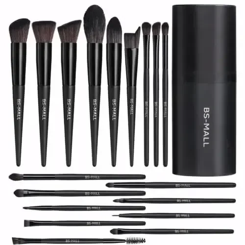 BS-MALL Makeup Brush Set 18 Pcs Premium Synthetic Foundation Powder Concealers Eye shadows Blush Makeup Brushes with black case (C-Black） - BS-MALL