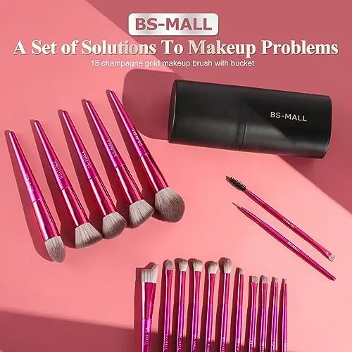 BS-MALL Makeup Brush Set 18 Pcs Premium Synthetic Foundation Powder Concealers Eye shadows Blush Makeup Brushes with black case - 6