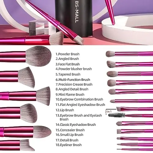 BS-MALL Makeup Brush Set 18 Pcs Premium Synthetic Foundation Powder Concealers Eye shadows Blush Makeup Brushes with black case - 2
