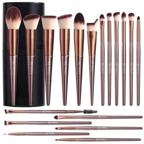 BS-MALL Makeup Brush Set 18 Pcs Premium Synthetic Foundation Powder Concealers Eye shadows Blush Makeup Brushes with black case (B-Brown) - BS-MALL