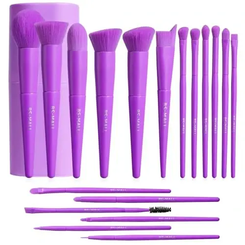 BS-MALL Makeup Brush Set 18 Pcs Premium Synthetic Foundation Powder Concealers Eye shadows Blush Makeup Brushes with Case (Purple) - BS-MALL