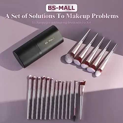 BS-MALL Набор кистей для макияжа 18 шт. Премиум синтетические кисти для основы, пудры, консилеров, теней для век, румян с черным чехлом - 6
