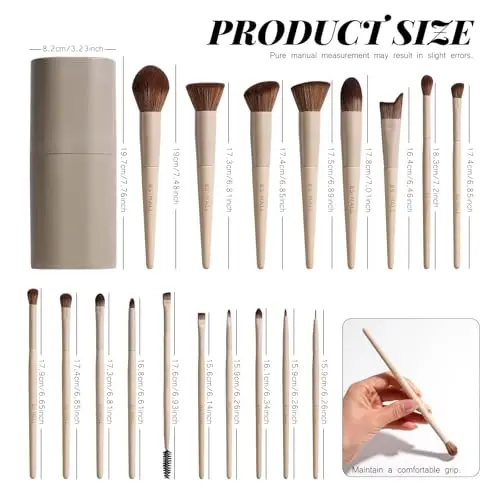 BS-MALL Professional Makeup Brush Set 18 Pcs Premium Synthetic Foundation Powder Concealers Eye Shadows Blush Makeup Brushes with Travel Case (Matte white beige) - 3