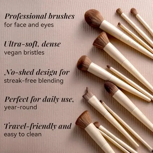 BS-MALL Professional Makeup Brush Set 18 Pcs Premium Synthetic Foundation Powder Concealers Eye Shadows Blush Makeup Brushes with Travel Case (Matte white beige) - 4