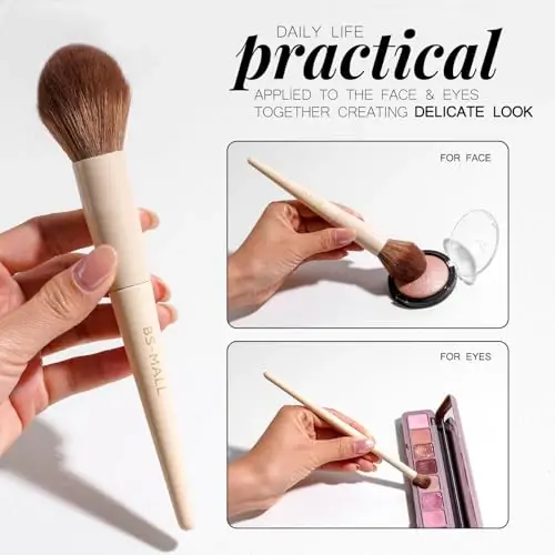 BS-MALL Professional Makeup Brush Set 18 Pcs Premium Synthetic Foundation Powder Concealers Eye Shadows Blush Makeup Brushes with Travel Case (Matte white beige) - 5
