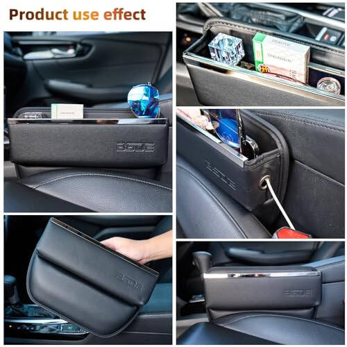 BSDE Car Seat Gap Filler Organizer - Premium Leather Car Seat Storage Box - Fits Between Front Seats - car accessories for women men interior - Stop Drop Car Seat Organizer and Storage for Phones, Cards, Keys - 4