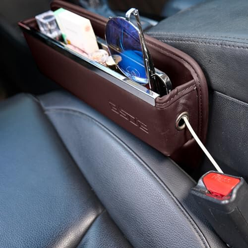 BSDE Car Seat Gap Filler Organizer-Premium Leather Car Seat Storage Box-Fits Between Front Seats-car accessories for women men interior-Stop Drop Car Seat Organizer and Storage for Phones, Cards, Keys - 5