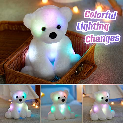 BSTAOFY Parlayan Kutup Ayısı Işıklı Peluş Oyuncak LED Gece Lambası Yumuşak Peluş Oyuncak Sevimli Doğum Günü Sevgililer Günü Anneler Günü Çocuklar Günü için Bebek Çocuklar, Beyaz, 9.5'' - 3