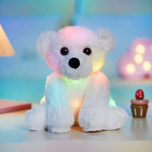 BSTAOFY Parlayan Kutup Ayısı Işıklı Peluş Oyuncak LED Gece Lambası Yumuşak Peluş Oyuncak Sevimli Doğum Günü Sevgililer Günü Anneler Günü Çocuklar Günü için Bebek Çocuklar, Beyaz, 9.5'' - 6