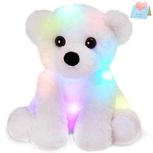 BSTAOFY Parlayan Kutup Ayısı Işıklı Peluş Oyuncak LED Gece Lambası Yumuşak Peluş Oyuncak Sevimli Doğum Günü Sevgililer Günü Anneler Günü Çocuklar Günü için Bebek Çocuklar, Beyaz, 9.5'' - 8