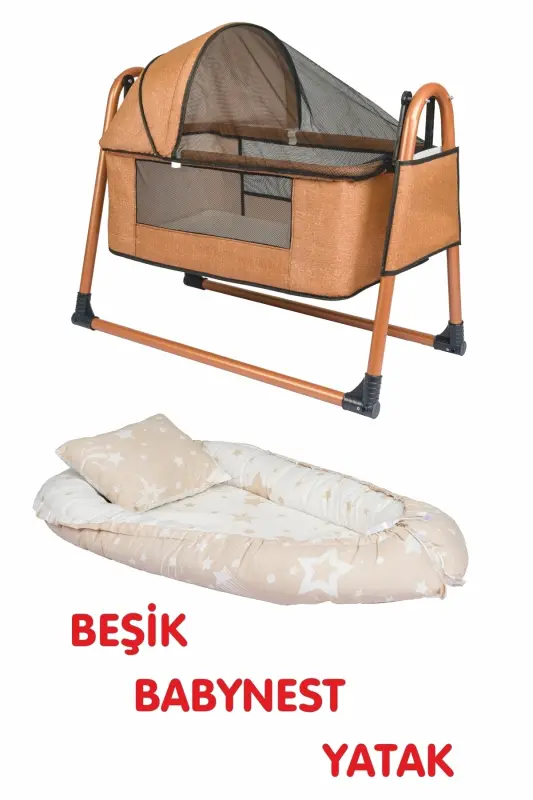 Btrend Babynest Bed and Pillow+ Pocket Gift Rocking Basket Cradle Baby Crib Hammock 2 pcs Set-Beige - 1