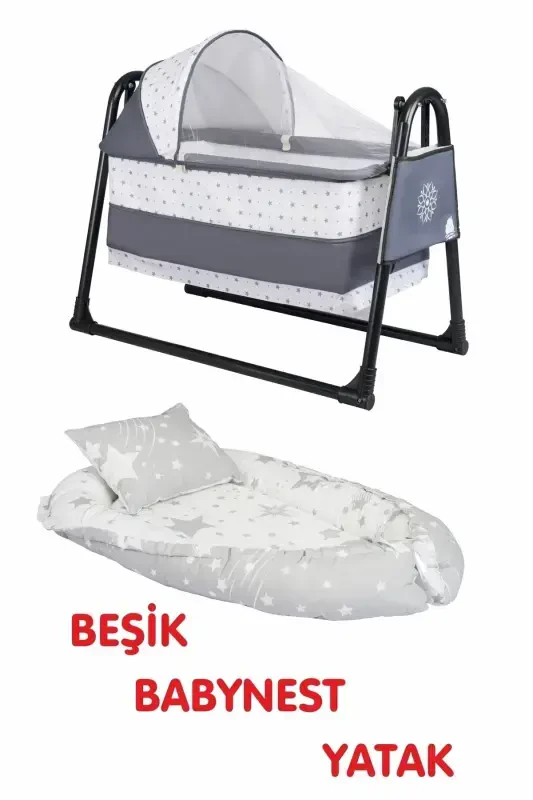 Btrend Babynest Bed and Pillow+ Pocket Gift Rocking Basket Crib Baby Cradle Hammock 2-piece Set-A.Gray - ÖZBAY