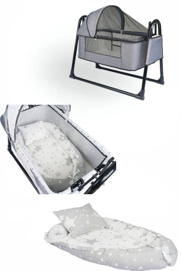 Btrend Babynest Кроватка ва ёстиқ + Чўнтак совғаси билан тебранувчи себет бешик чақалоқ бешиги гамак 2 ли комплект - 5