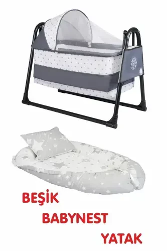 Btrend Babynest Yatak Ve Yastık+ Cep Hediyeli Sallanır Sepet Beşik Bebek Beşiği Hamak 2 li Set-A.Gri - 1