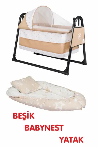 Btrend Babynest Yatak Ve Yastık+ Cep Hediyeli Sallanır Sepet Beşik Bebek Beşiği Hamak 2 li Set - Bej 