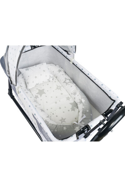 Btrend Babynest Yatak Ve Yastık+ Cep Hediyeli Sallanır Sepet Beşik Bebek Beşiği Hamak 2 li Set - Gri - 4
