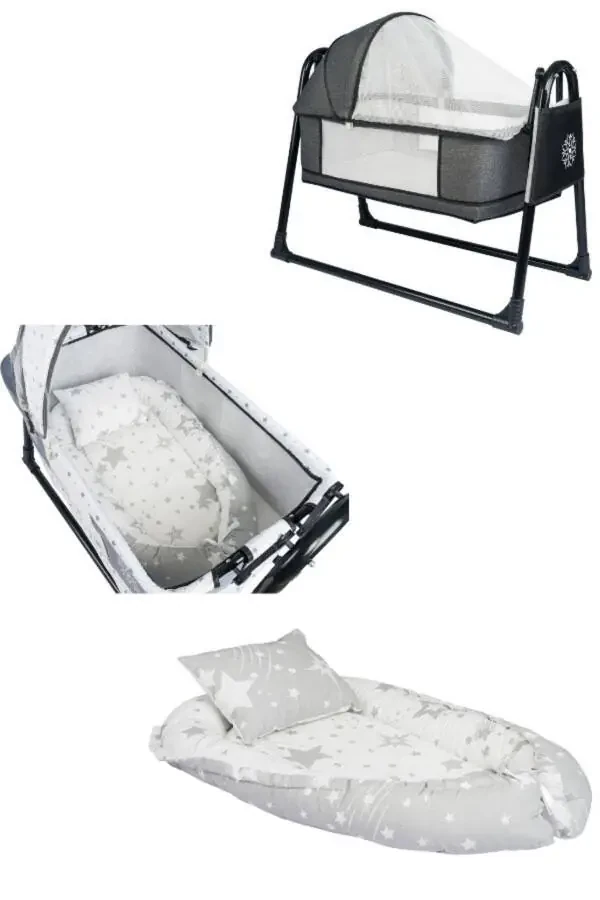 Btrend Mercan Antrasit Babynest Yotoq Va Yostiq Tezlanuvchi Savat Beshik Chaqaloq Beshigi 2 li Set - 1