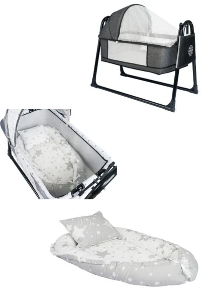 Btrend Меркан Антрацит Babynest Кровать и Подушка Качающаяся Корзина Детская Кроватка 2 в 1 Комплект - 1