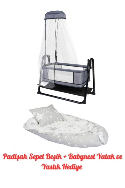 Btrend Padişah Grey Babynest Bed and Pillow Rocking Basket Cradle Baby Crib 2 pcs Set-Gray - ÖZBAY