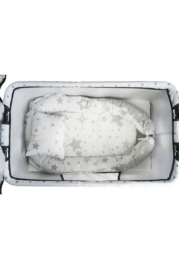 Btrend Padişah Grey Babynest Bed and Pillow Rocking Basket Cradle Baby Crib 2 pcs Set-Grey - 2