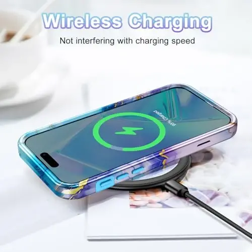 Btscase для iPhone 15 Pro Max Case 6.7 дюймов (2023), мраморный узор 3 в 1 сверхпрочный полнокорпусный противоударный жесткий ПК+мягкий силиконовый защитный чехол для женщин и девочек для iPhone 15 Pro Max, фиолетово-синий - 8