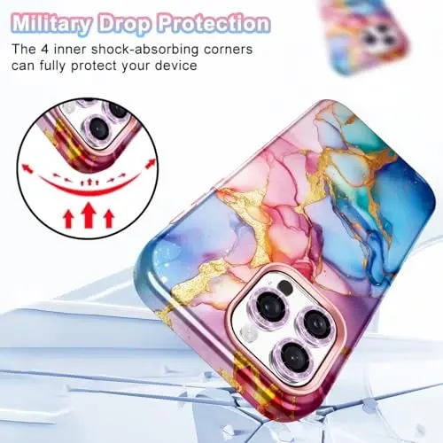 Btscase for iPhone 15 Pro Max Case 6.7 inch (2023), Marble Pattern 3 in 1 Heavy Duty Full Body Shockproof Hard PC+Soft Silicone Drop Protective Women Girls Cover for iPhone 15 Pro Max, Pink Marble - 5