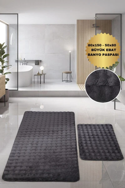 Bubble Anthracite Soft Large Size Double Non-Slip Base Washable Bath Mat - Modazone