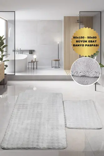 Bubble Gri Yumuşak Büyük Boy İkili Kaymaz Taban Yıkanabilir Banyo Paspası-Gri 