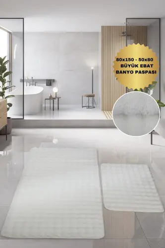 Bubble Krem Yumuşak Büyük Boy İkili Kaymaz Taban Yıkanabilir Banyo Paspası-Krem - 1