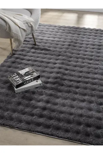 Bubble Peluş Kaymaz Taban Yıkanabilir Yumuşak Salon Yatak Odası Halısı Kilim Antrasit - Antrasittyz 