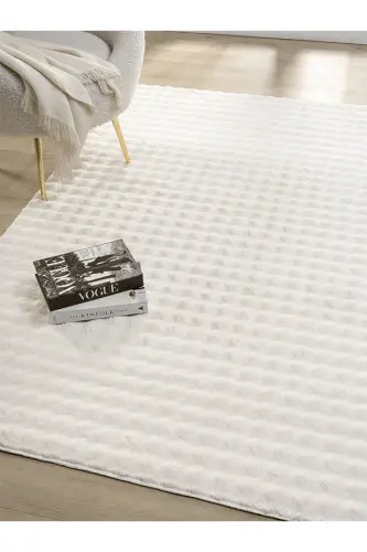 Bubble Peluş Kaymaz Taban Yıkanabilir Yumuşak Salon Yatak Odası Halısı Kilim Krem - Kremxcz 